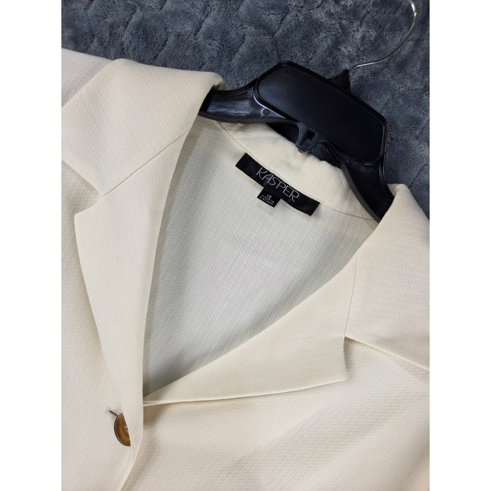 Kasper Cream Three Button Textured Blazer 3/4 Sleeve Size 16 Ivory Business